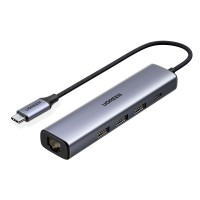  Adapteris Ugreen CM475 USB-C to USB-C + 3xUSB-A + RJ45 gray 